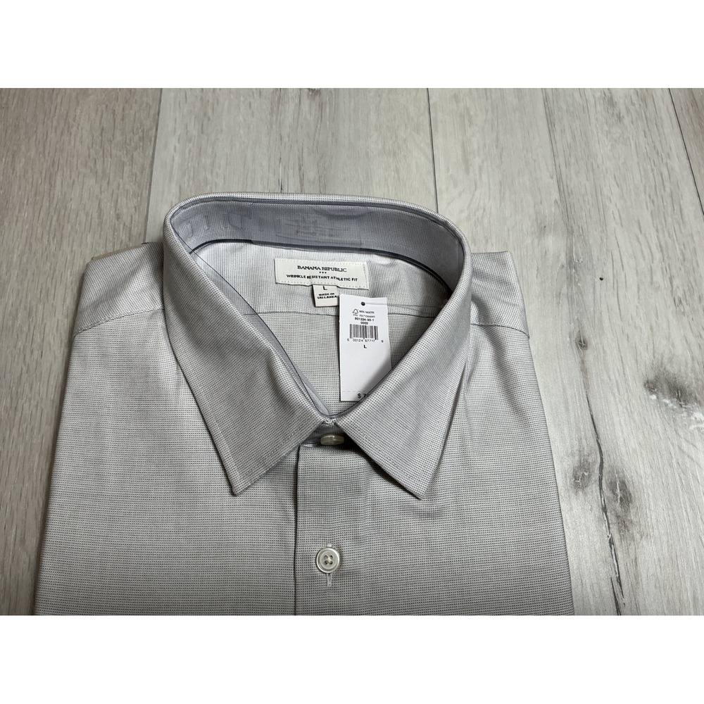 Banana Republic Athletic Fit Wrinkle Resistant Dress Shirt Large Grey New W Tags - Picture 6 of 6